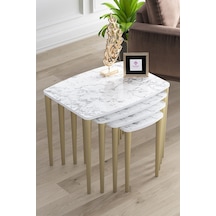 Canisa Concept Telwe Serisi Üst Kalite Mdf 4lü Zigon Sehpa Takımı Beyaz Mermer Desenli / Gold Tablalar Beyaz Mermer / Ayaklar Gold