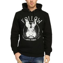 Bant Giyim - White Rabbit Siyah Kapüşonlu Erkek Sweatshirt