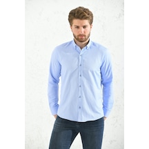 Slim Fit Uzun Kol Oxford Hediye Kutulu Kolay Ütülenebilir Erkek Gömlek - Mavi-1504 MAVİ