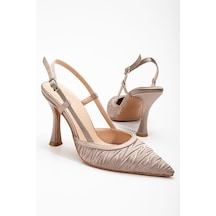 Arkası Açık Saten Özel Tasarım Stiletto Vizon