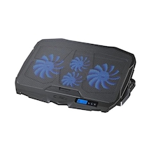 Tornado 4x Turbo Led Fan - Ayarlabilir Fan Hızı & 6 Farklı Stand Yükseklik Kademesi - 2 Usb Portlu - Metal Mesh Zemin - Lcd Ekranlı Notebook Soğutucu - Siyah 9"-17" Boyut Destekli