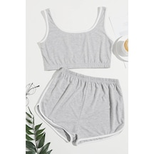 Alfa Aksesuar 03 Kadın Gri Askılı Crop Top Ve Şortlu Gecelik Takım