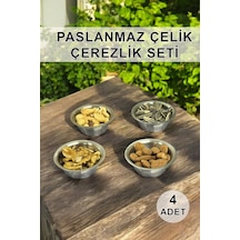 4 Lü Paslanmaz Çelik Sunumluk Sosluk Ve Çerezlik Bej