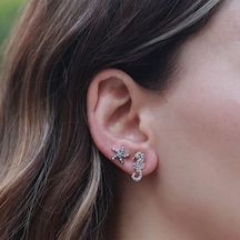 Deniz Atı Ve Yıldız Figürlü Zirkon Taşlı Rose Gold Kaplama Gümüş Küpe Gümüş