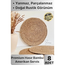 8'li Premium Yuvarlak Hasır Bambu Amerikan Servis Örme Supla Sofra Yemek Masası Yanmaz Tabak Altlığı
