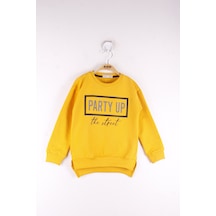 Toontoy Kız Çocuk Relax Fit Bisiklet Yaka Baskılı Sweatshirt - 2 İplik Hardal