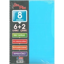 Sımplus A4 6+2 200 Yp Plastik Kapak Ayraçlı Defter A4 Buz Mavi