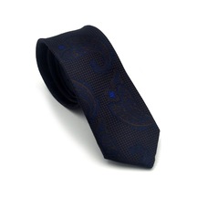 Gaffy Lacivert Kahverengi Şal Desenli Dokuma Kumaş Mendilli Slim Fit Kravat // Sdk-2604-2 Lacivert