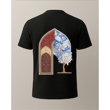 Etnik Ağaç Baskılı T-shirt Siyah