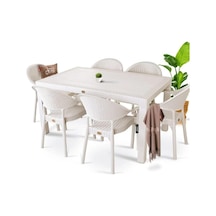 Bambu Kapiçino 90x150 Cm Camsız Rattan Bahçe Balkon Masa Takımı Krem