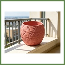Bezos 3d Baskı Yapraklı Desenli Yuvarlak Saksı Tepsili Süzdürmeli Bitki Saksısı 15 Cm Dekoratif Çiçek - Kırmızı Hb006