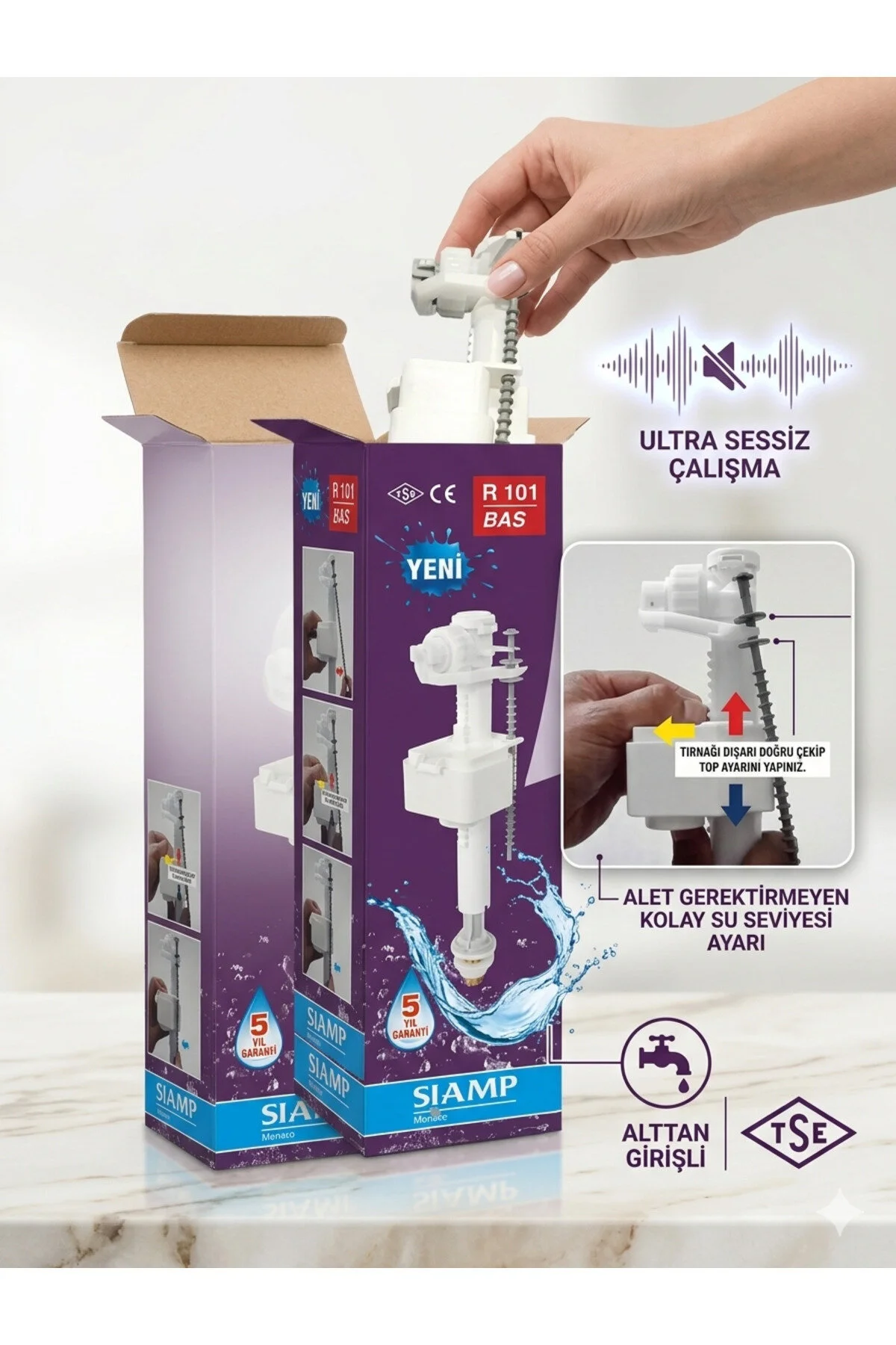 Siamp R101 Alttan Girişli Sessiz Flatör Şamandıra Rezervuar Doldurma Grubu Beyaz