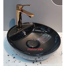 tezgah üstü 42 cm  lavabo batarya delikli parlak siyah