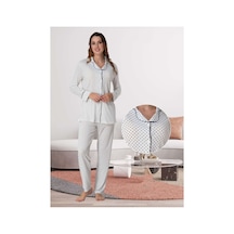 Effortt Dvina Lohusa Hamile Puantiyeli Uzun Kollu Pijama Takımı - Ekru/lacivert Ekru-lacivert