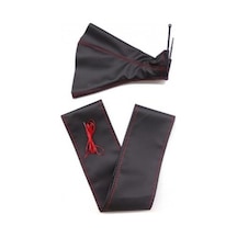 Opel Corsa F 2020 Ve Ve Sonrası Uyumlu Direksiyon Kılıfı Ve Vites Körüğü Siyah Deri Kırmızı Nakışlı