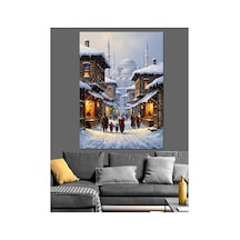 Karlı Şehir Ve Camii Görseli Yağlı Boya Dokulu Kanvas Tablo Canvas Tablosu