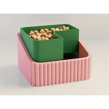 3d Baskı Fıstık Kasesi - Çift Hazneli Kabuk Ayırıcı Sunum Kasesi - Pembe Yeşil Diğer