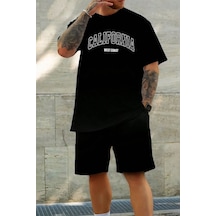 Uyguntarz Unisex California Baskılı Şort Takım Siyah