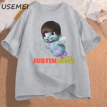 Flood Of Style Komik Justin Bibble Baskılı Tişört Erkekler Kadınlar Pamuk Kısa Kollu T Shirt Unisex Moda Yaz Gri