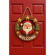Yuvarlak Yıldızlı Noel Babalı Yılbaşı Ahşap Kapı Yılbaşı Süsü Yılbaşı Temalı Hediyeler 23-23 Cm