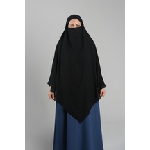 Hürrem Bone Siyah Pratik Hazır Geçmeli Tesettür Eşarp Krep Bağcıklı Sufle Hijab 2313 01 Siyah