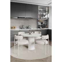 Avvio Tian Ptt Lake Mdf Ayak 4'lü Teddy Sandalye 90x90 Masa Sandalye Takımı Sandalye Bukle Kumaş Beyaz
