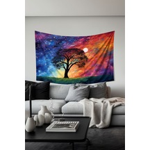 Kozmik Renkli Ağaç Desenli Duvar Halısı Duvar Örtüsü Tapestry Süet Dokulu Kumaş