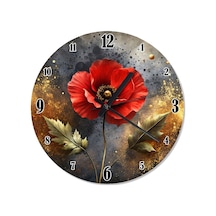 Kırmızı Gelincik Çiçeği Analog Duvar Saati Kırmızı