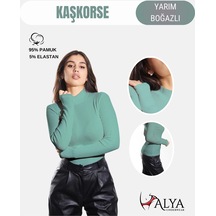 Alya Underwear Kaşkorse Yarım Boğaz Body Sweatshirt, Fitilli Kumaş, Likralı, Bordo Okaliptus