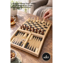 4 Adet Ahşap Satranç Ve Tavla Seti Kompakt Ahşap Oyun Tahtası, Ev Ve Seyahat İçin Chess Backgammon Alk4242