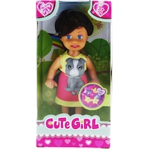 Cute Girl Gri Köpekli Ve Kumral Mini Bebek