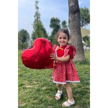 Dantel Ve Fırfır Detaylı Çiçekli Kırmızı Kız Çocuk Bebek Elbise 001 Dantel Ve Fırfır Detaylı Çiçekli Kırmızı Kız Çocuk Bebek Elbise 001