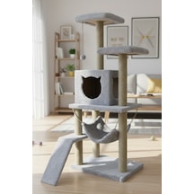 Missidea S9 Kedi Tırmalama Kulesi Platformlu 124 Cm Gri