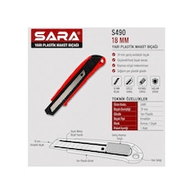 Sara S490 Yarı Plastik Maket Bıçağı 18 Mm Kırılabilir Bıçak, Güçlendirilmiş Bıçak Kanalı