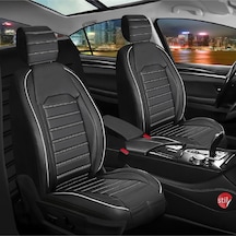 Nissan Patfinder Lüx Deri Oto Koltuk Kılıfı Ön Arka Takım Set Çizgili Desen Siyah Beyaz