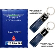 Plakanıza Özel Aston Martin Logolu Lacivert Ruhsat Kabı Ve Anahtarlık