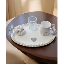 Luna İncili Gümüş Damat Kahve Tepsisi Beyaz