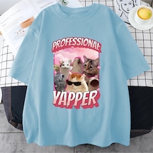 Flood Of Style Profesyonel Yapper Meme Kedi Komik Tişört Erkek Kadın Moda Bağbozumu Kısa Sleevetshirt 100% P Mavi