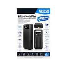 Powermaster 20000mah Powerbank Dijital Ekranlı 4 Usb 3 Kablo Type-c Lightning Micro Usb Led Fener