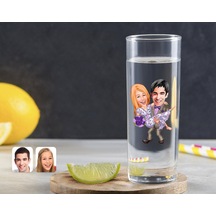 Kişiye Özel Renkli Baskılı Sevgililer Karikatürlü Vodka Bardağı-56 Çok Renkli