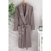 %100 Pamuk Plaid Desen Bej Renk Bornoz Bej