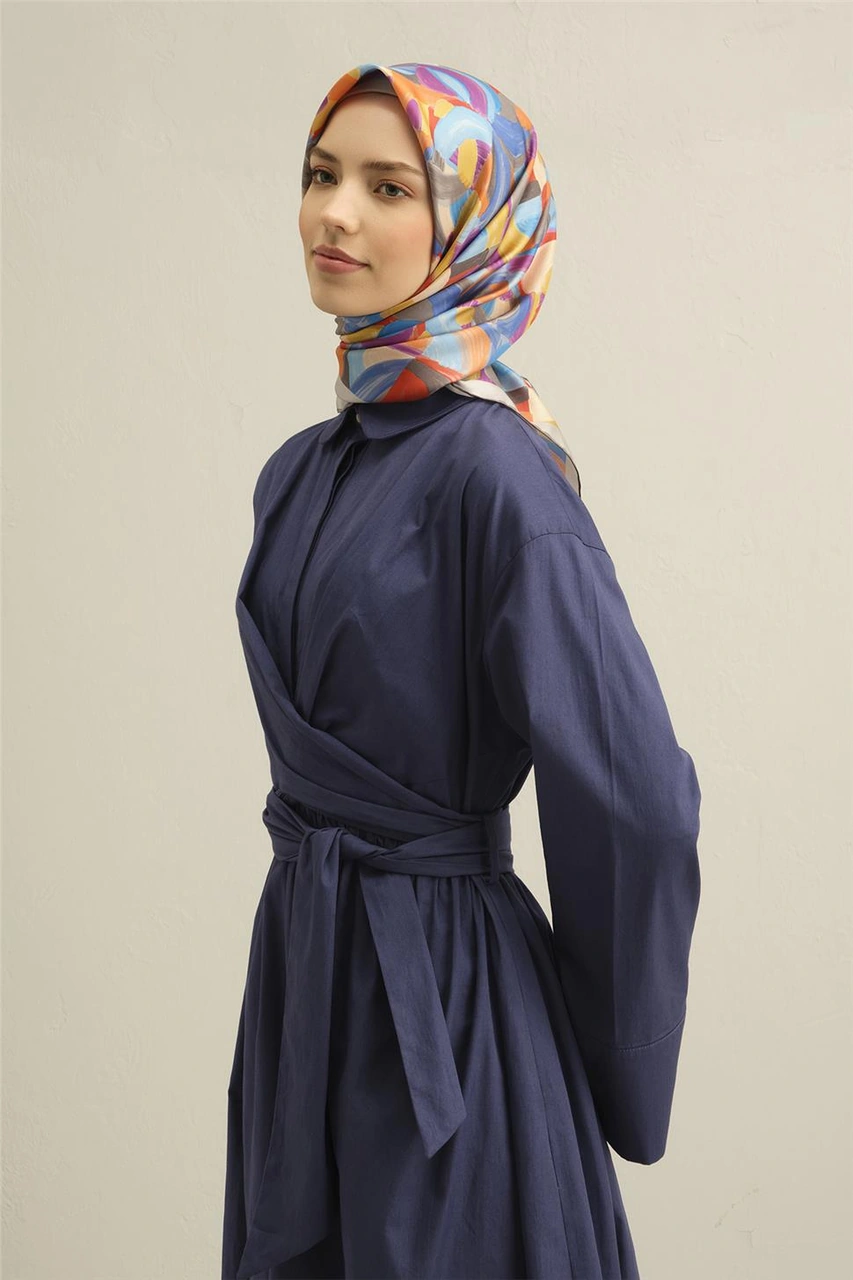 Armine Geometrik Desenli Saf İpek Twill Eşarp 9329d 01 Çok Renkli