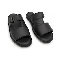 Papucumun Dünyası Erkek Hakiki Deri Terlik Comfort Taban Siyah3