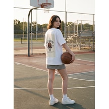 Black Nova Oversize Baskılı Unisex Tişört Basketball 86 Beyaz