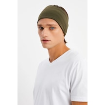 Erkek Pamuklu Penye Kaymaz Ultra Hafif Spor Geniş Saç Bandı Bandana - Tek Ebat / Haki Haki