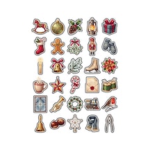 30 Adet Nostaljik Yılbaşı Pulu Sticker Seti - Laptop Defter Telefon İçin Çok Renkli