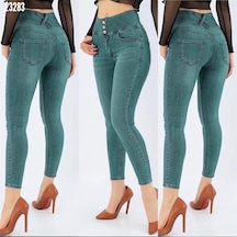 Yüksek Bel Likralı Jean Pantolon 90 Cm Yeşil