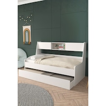 Yavrulu Karyola, Viyole Kapaklı, Kitaplıklı Yavrulu Karyola - 90x200 / Beyaz