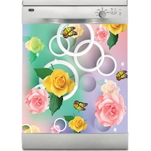 Bulaşık Makinesi Sticker Kaplama Beyaz Eşya Kaplama Sarı Çiçek Ke