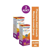 Pharmaton Kiddi Growth Kalsiyum Vitamin D İyot İçeren Takviye Edici Gıda Meyve Aromalı Şurup 2 x 200 ML